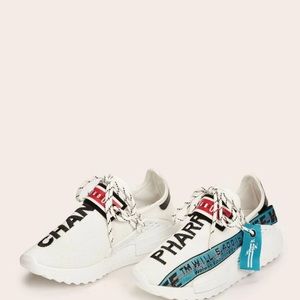 Slogan ribbon lace up sneakers